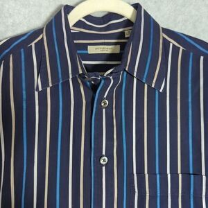 VTG BURBERRY‎ London Button Up Shirt Men's Medium Navy Striped USA Made Retro